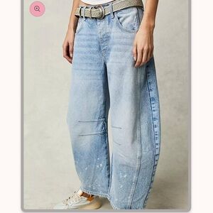 Misty Mid Rise Barrel Leg Jeans  Women's Blue Denim wide leg barrel Jeans